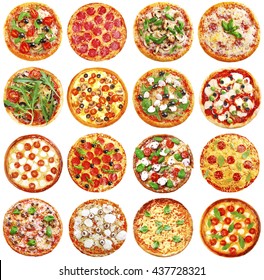 Set of different pizzas isolated on white