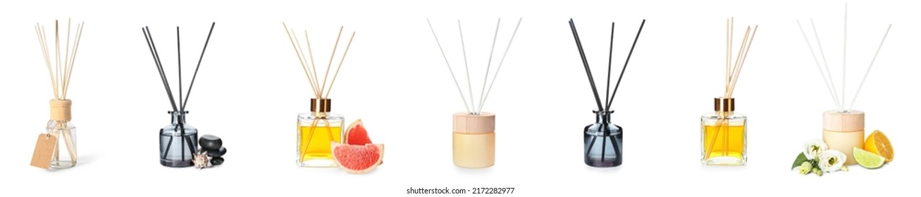Set of different reed diffusers isolated on white - Shutterstock ID 2172282977
