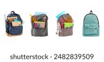 Set of Different school backpack isolated on white background. Back to school concept.