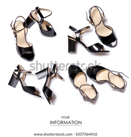 Set different sides black lacquer shoes on white background isolation