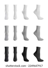 Set with different socks on white background