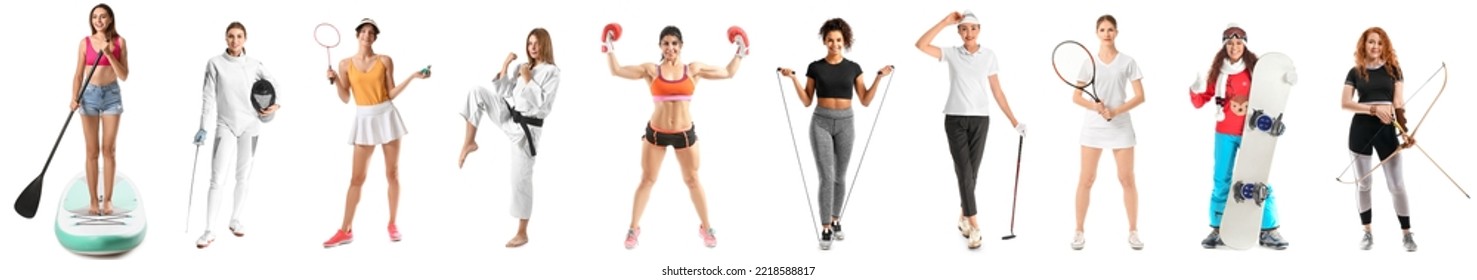 Set of different sporty people isolated on white - Powered by Shutterstock