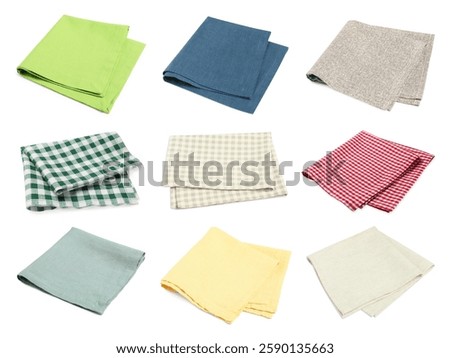 Set of different tablecloths isolated on white