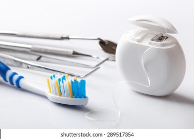 Set Of Different Tools For Dental Care