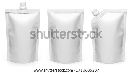 Set of different types of white doypack, isolated on white background