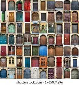 Set of different vintage entrance doors made from wood or metal, creative collage - Shutterstock ID 1765074296
