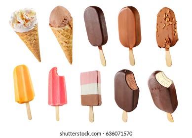 Set of diffrent ice creams isolated on white background - Shutterstock ID 636071570