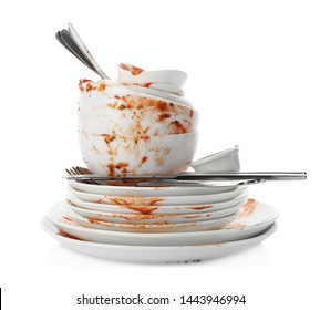 Set of dirty dishes isolated on white - Shutterstock ID 1443946994