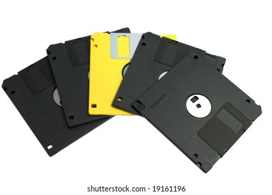 Set of diskettes on a white background