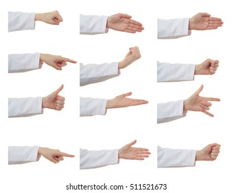 Set Of Doctor Female Hand Gestures Over White Isolated Background