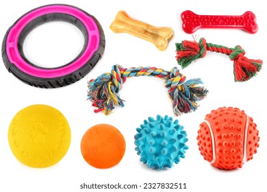 Set of dog toys isolated on white background. Collage. ​ - Shutterstock ID 2327832511