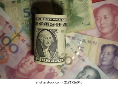 Set Of Dollar Bills And RMB