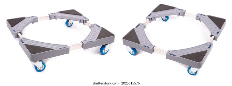 Set Of Dolly Plastic With Wheels For Appliance Moving Slider, Isolated On White Background.