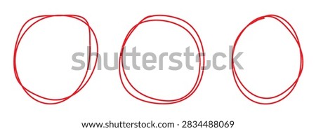 Set of doodle ellipses. Scribble ovals,  red circle set, marker round elements isolated on a white background.