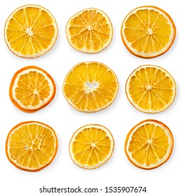 Set of dried slices and half a slice of orange and lemon, isolated on white background - Powered by Shutterstock