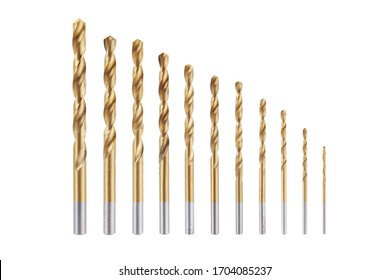 A set of drill bits isolated on white with clipping path