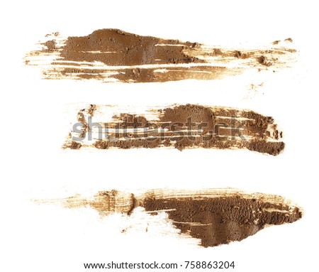 set drops of wet mud sprayed isolated on white background and texture, with clipping path