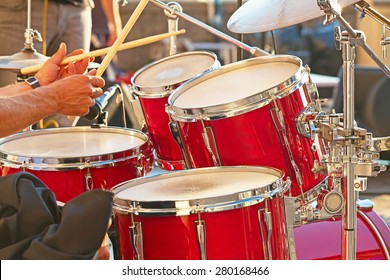 Set Of Drums On The Open Air Concert