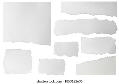 Set Of Elongated Torn Paper Fragments Isolated On White Background