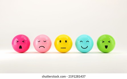 Set of emoji emoticons with sad and happy mood, evaluation, Increase rating, Customer experience, Satisfaction and best excellent services rating concept, Customer service evaluation. 3d render. - Shutterstock ID 2191281437