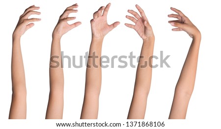 Set of empty different hands to grab objects, isolated on white
