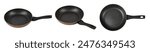 Set of empty frying pans with nonstick surface isolated on white background, close-upю. File contains clipping path. 