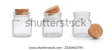 set empty glass bottles with cork isolated transparently while maintaining the transparency glass. PNG resource