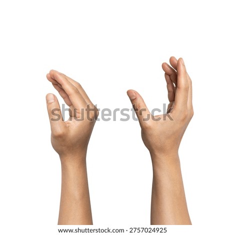 Set of An empty hand gestures holding a phone or something like a bottle isolated on white background. Top view. Clipping path included