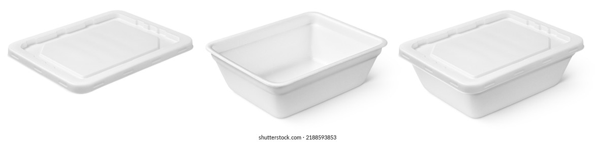 Set of empty open and closed white styrofoam food container with plastic lid isolated on white background with clipping path - Shutterstock ID 2188593853