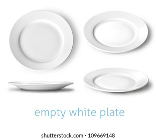  set of empty white plate on the white background