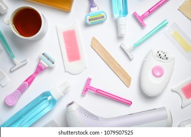 Set Epilation On White Background Flat Stock Photo 1079507525