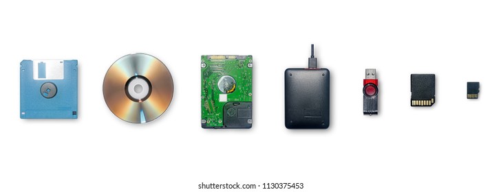 Set of equipment for storage information and transfer or backup data, The devices for store data are Floppy disk, Compact disc, Hard Drive, External Hard Disk, Flash Drive, SD Card and Micro SD Card.
