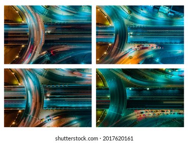 Set Expressway Roads. Expressway top view, Road traffic an important infrastructure in Thailand