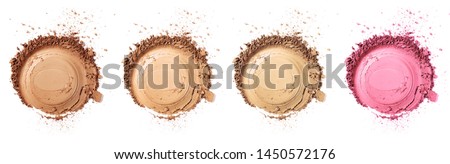 Set of face powder round stroke isolated on white background, top view and clipping