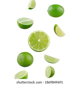  Set Of Falling Limes Isolated On White Background.