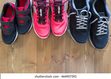 Set of family shoes on the floor