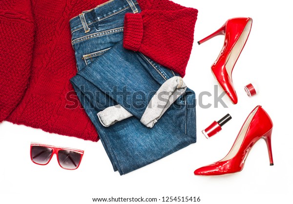 Set Fashion Clothes On White Background Stock Photo 1254515416 ...