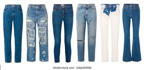 A set of fashionable  jeans on a white background
