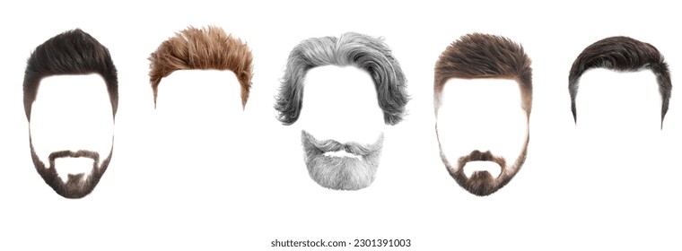 Set of fashionable men's hairstyles for designers isolated on white - Shutterstock ID 2301391003