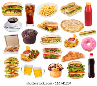 Set and fast food products white background
