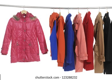 Set of female colorful jacket with coat display