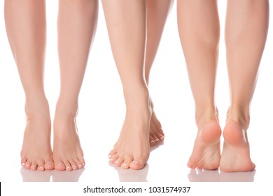 Set female feet legs  from different directions medicine beauty health on a white background isolation