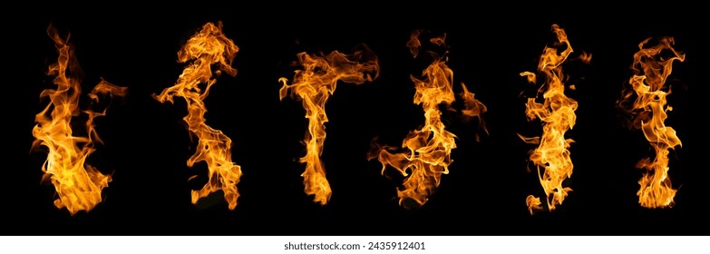 The set of fire and burning flame isolated on dark background for graphic design usage - Powered by Shutterstock