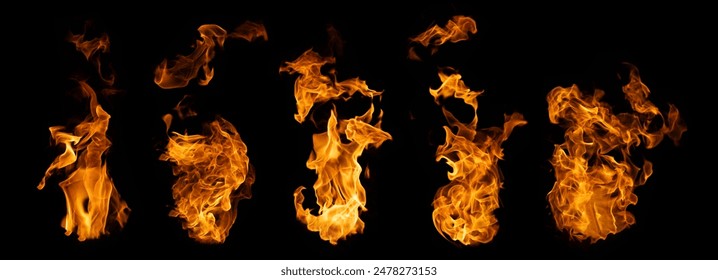 The set of fire and burning flame isolated on dark background for graphic design usage - Powered by Shutterstock