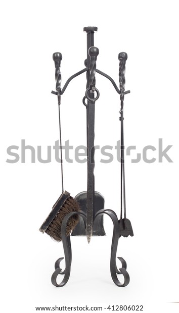 Set Fireplace Accessories Isolated On White Stock Photo Edit Now