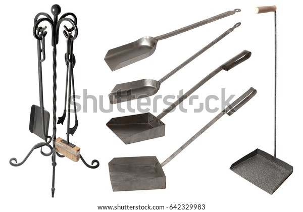 Set Fireplace Accessories Isolated On White Industrial