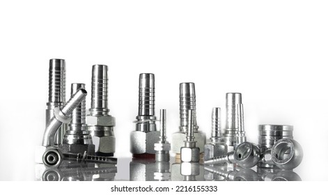 Set of fittings, quick couplings for hose isolated on white background - Shutterstock ID 2216155333
