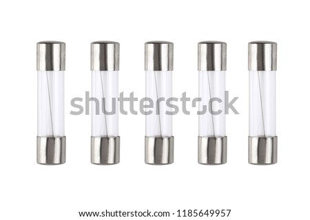 set of five electric glass fuse multimeters isolated on white background
