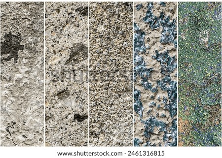 Set of five rectangulars texture's of old natural stone for wallpaper and background