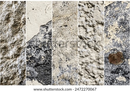 Set of five rectangulars texture's of old natural stone for wallpaper and background